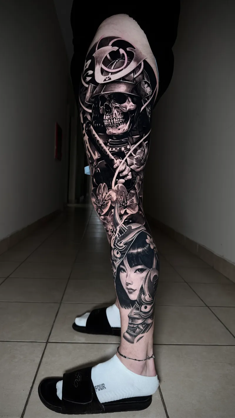 Samurai & Esqueleto — pierna completa